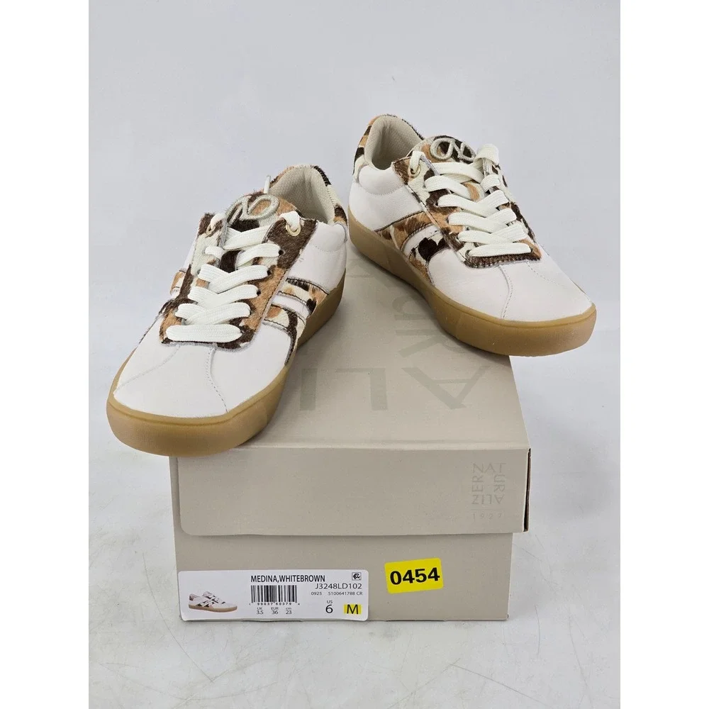 Naturalizer Medina Sneakers Womens Size 6 White Brown Animal Print - New